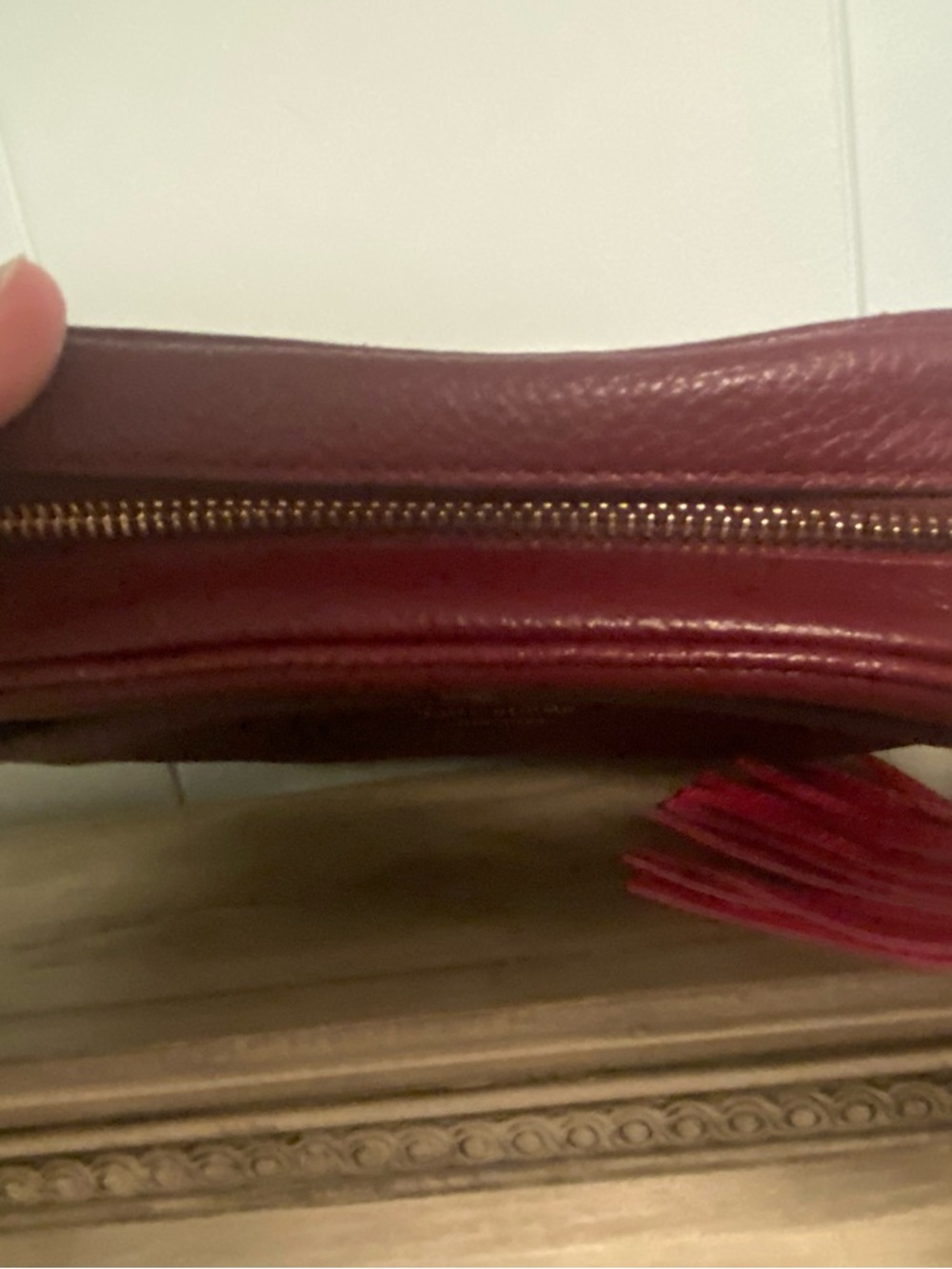 EUC kate spade Chevron Colorblock Leather Crossbody Burgundy and Pink. Callout - Picture 9 of 11